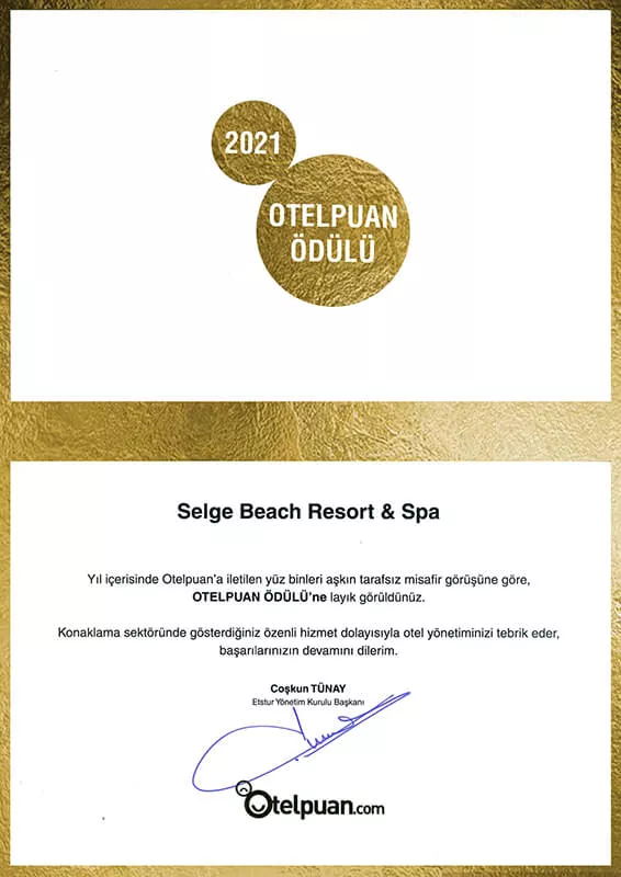 2021 Otel Puan Ödülü Sertifikası