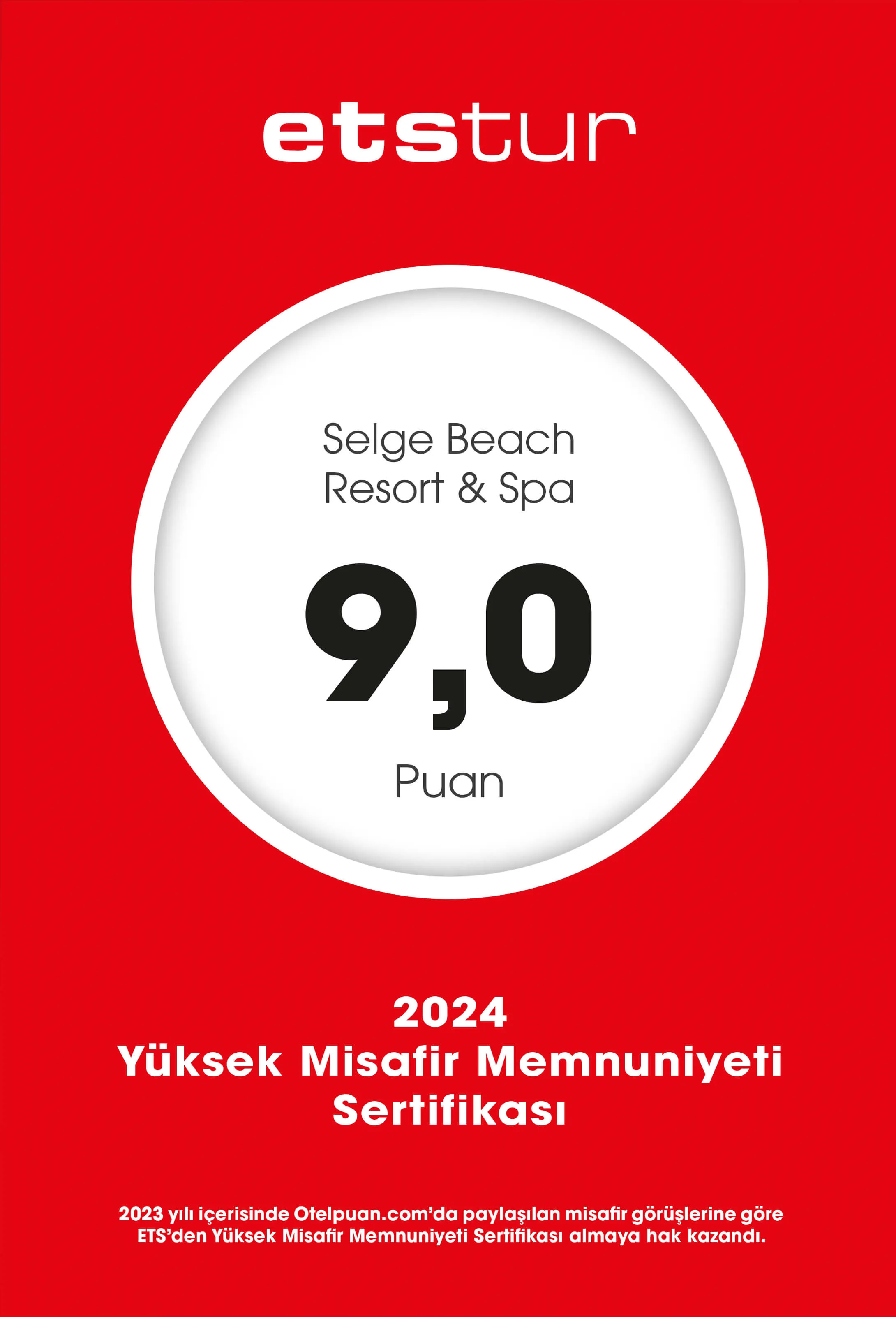 Etstur 2024 Yüksek Misafir Memnuniyeti Sertifikası