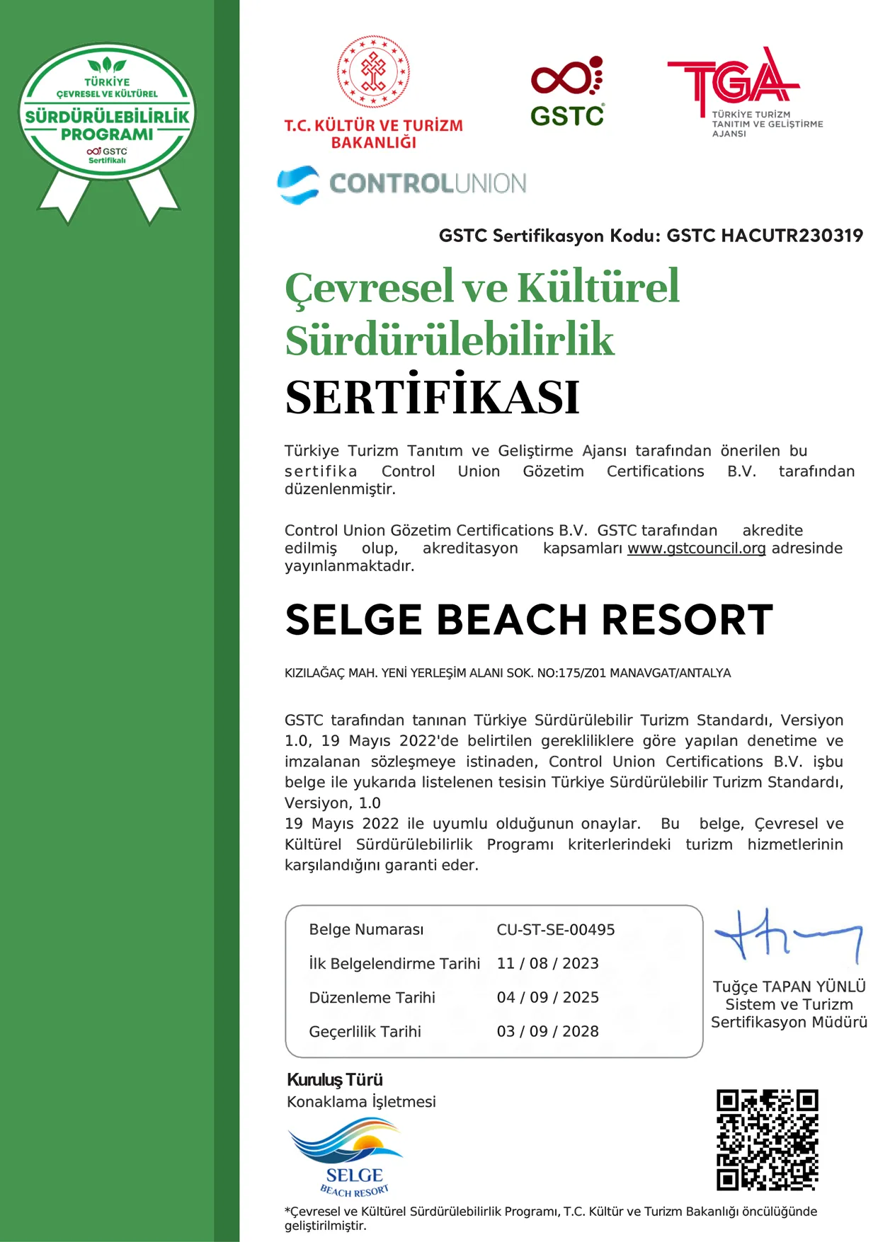 Çevresel ve Kültürel Sürdürülebilirlik Sertifikası